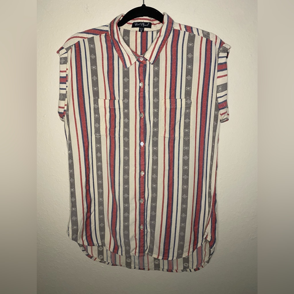 Stitched Pattern Stripe Button Down